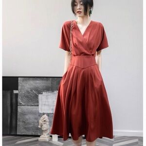 Elegant Rust Red Midi Dress